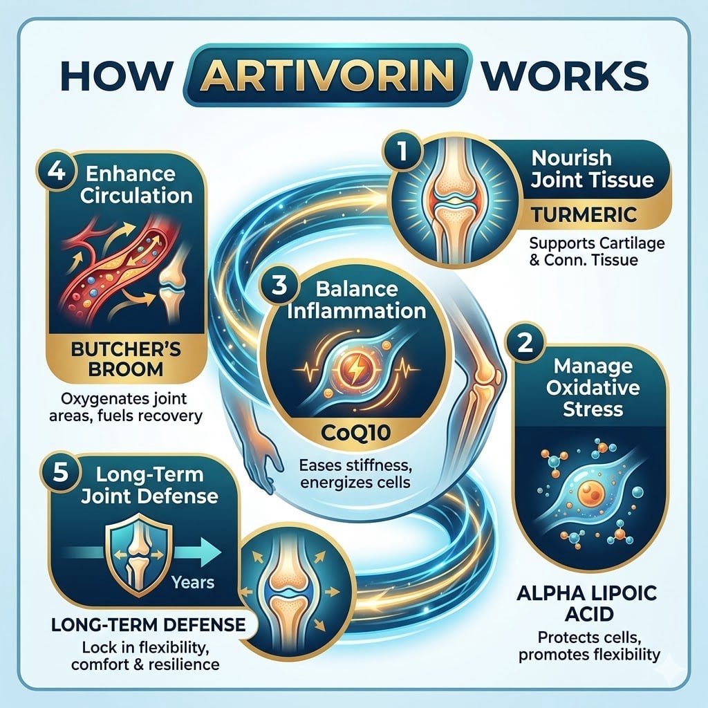 Artivorin how it works 5 step joint support diagram